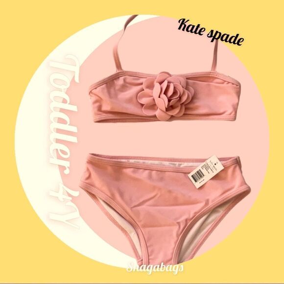 KATE SPADE NWT TODDLERS 4Y ROSETTE TWO PIECE SWIM SUIT DELPHINIUM PINK - Picture 1 of 7